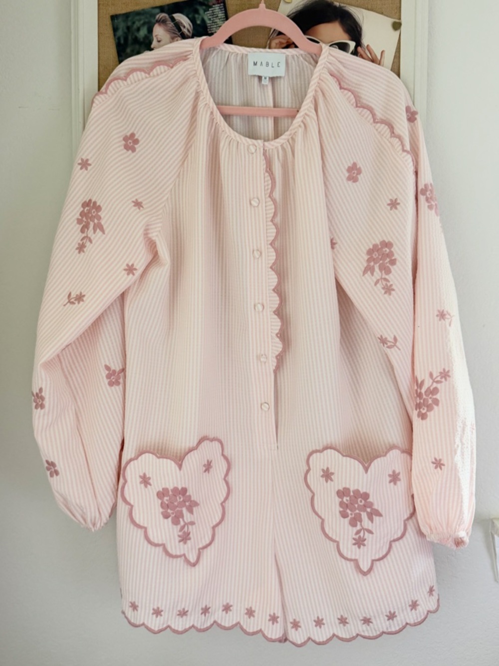 Mable Pink Floral Embroidered Long Sleeve Romper